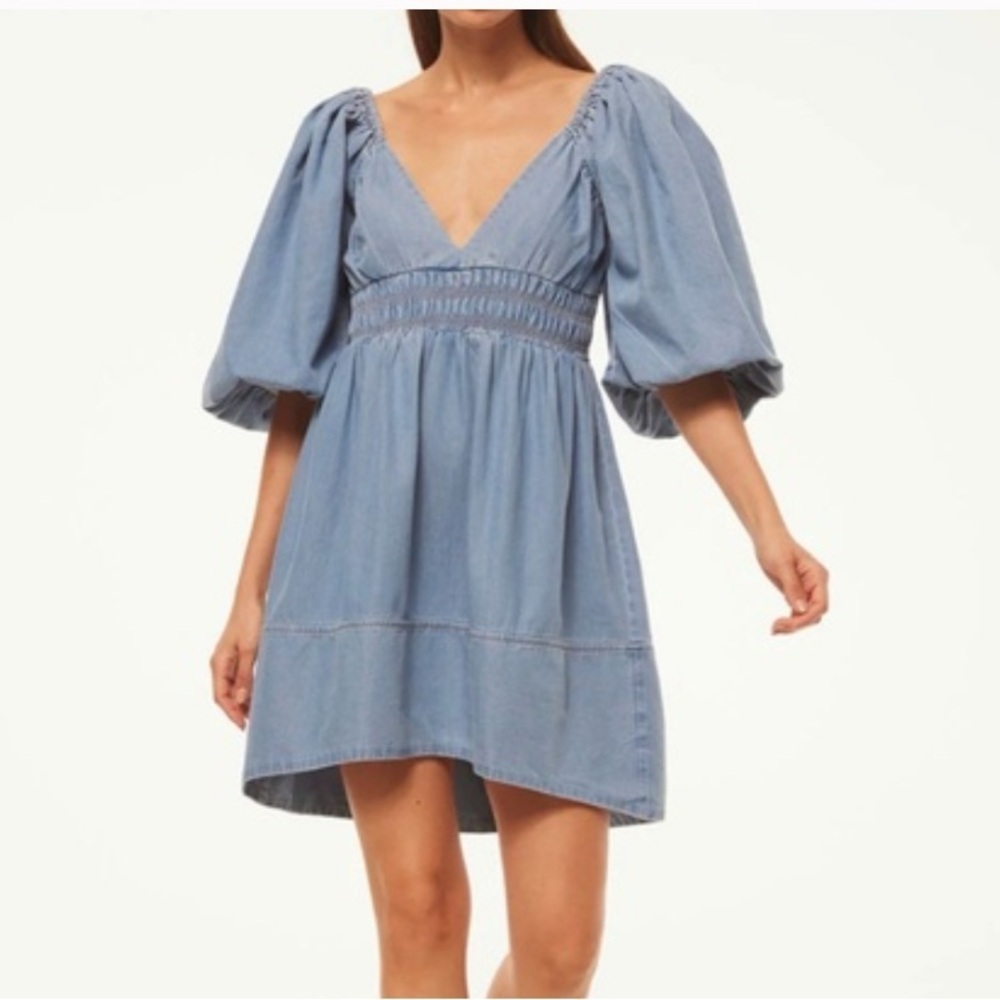 Misa Los Angeles Aryn Light Blue Puff Sleeve Mini Dress S